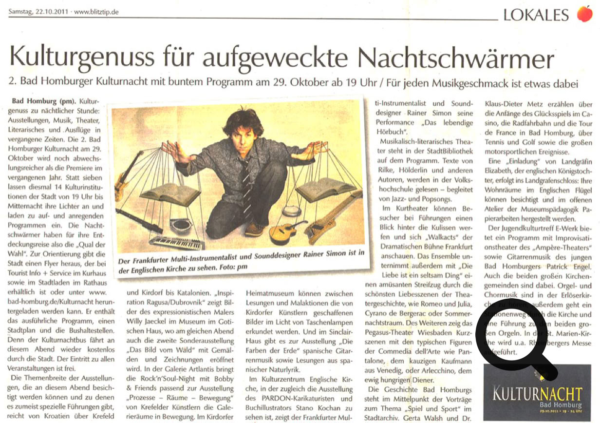 Zeitungsausschnitt von einer Live Performance des Lebendigen Hörbuchs